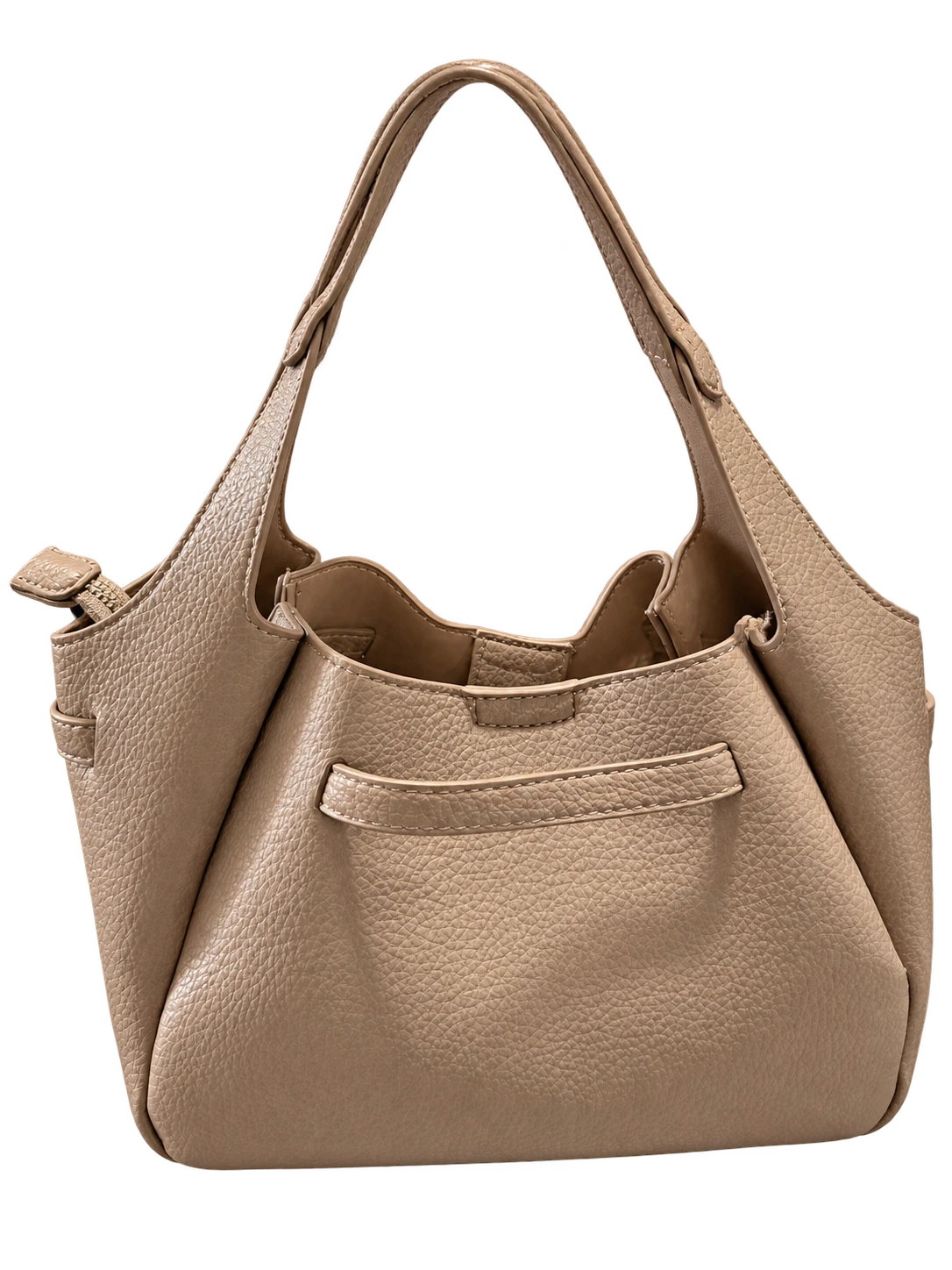 Taupe handbag with a rounded silhouette